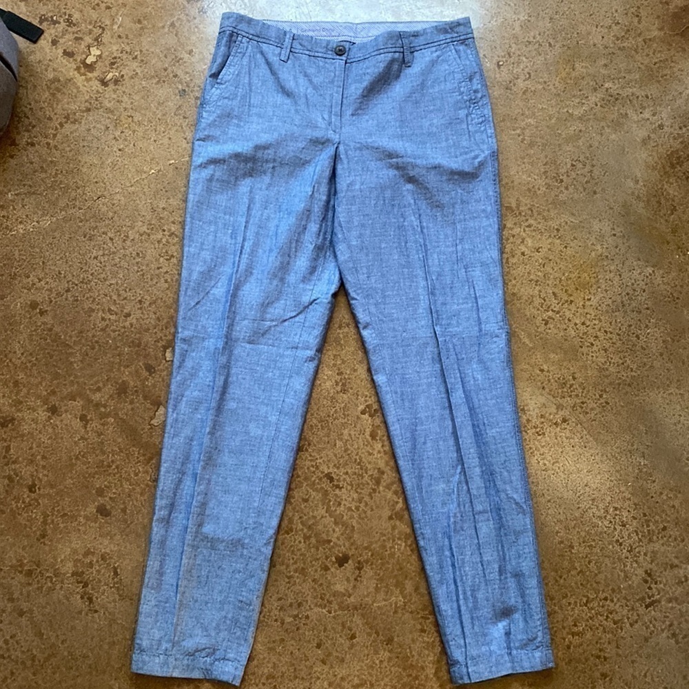 Talbots Blue Chambray Girlfriend Crop Flat Front Chino Slacks Pants